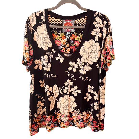 Johnny Was The Redland Favorite Short Sleeve V-Neck Swing Tee Multi Floral Sz XL - Picture 5 of 11